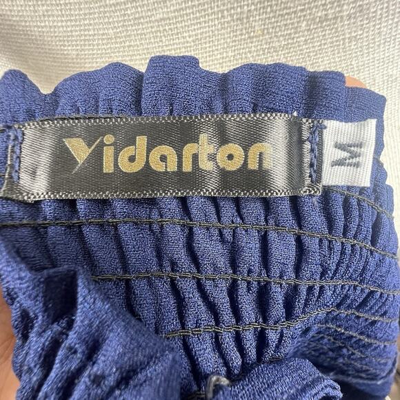 Yidarton Navy Blue Tie Front Summer Tank Midi Dress Size M Smocked Back - Picture 7 of 14